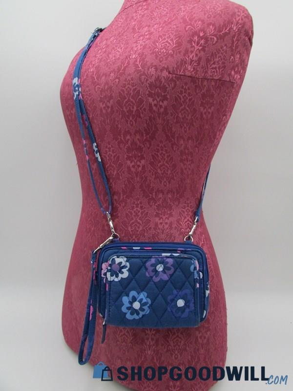 Vera Bradley Ellie Flowers Blue Mini Crossbody Clutch Handbag Purse