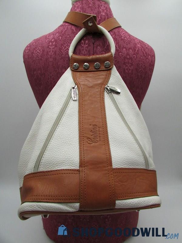 Cristina White Italian Pebble Leather Convertible Backpack Handbag Purse