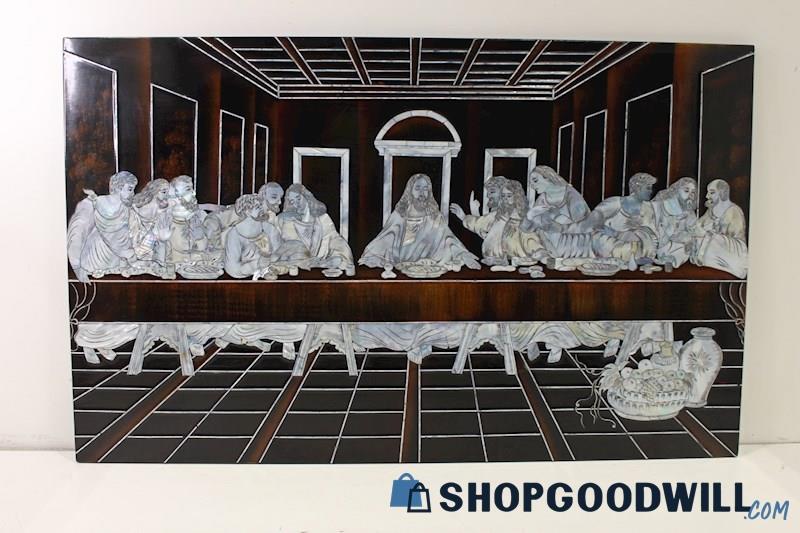 'The Last Supper' Vietnamese Hand Carved Mother of Pearl Lacquer Wood Wall Art