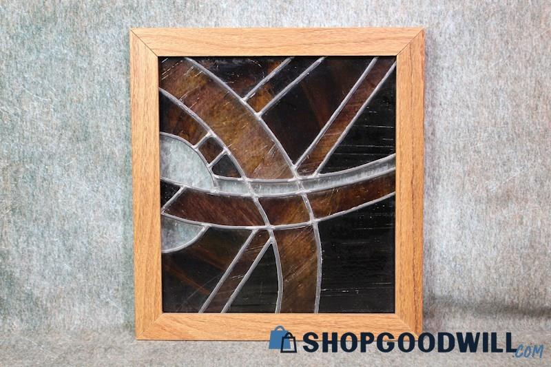 Framed Unbranded Brown-Toned Abstract Flowing Shape Stained Glass Wall Art Decor