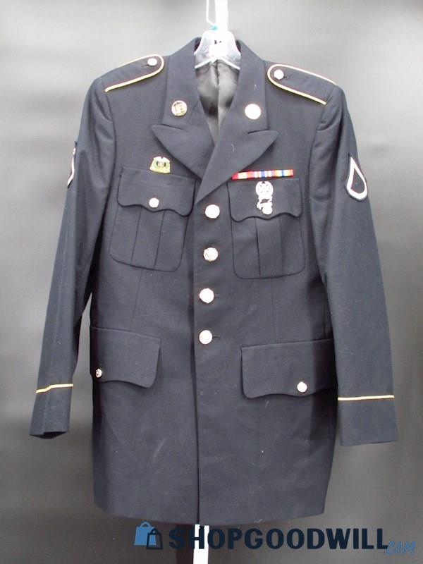 Vintage US Military Men's Dress Blue Jacket+Pins/Ribbons Size 36R