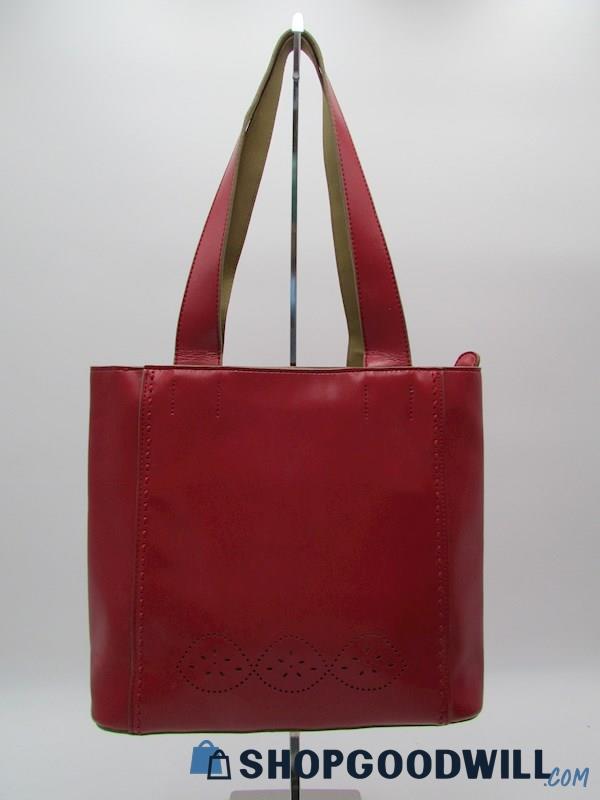 Mondani Red Perforated Simulated Leather Shopper Tote Handbag Purse