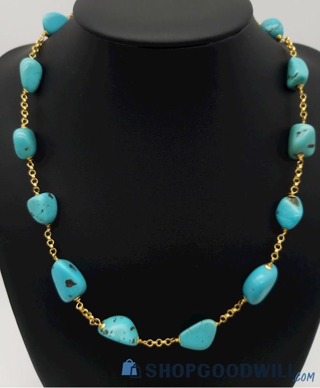 18K Yellow Gold Turquoise Necklace 20.91grams