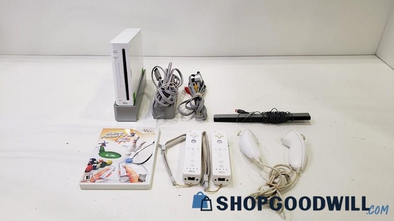 Nintendo Wii Console w/Game, Cords, & Controllers