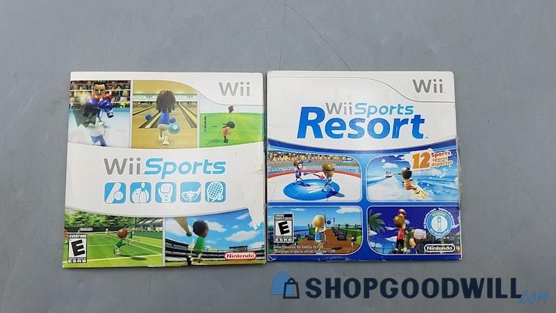  S) Wii Sports & Wii Sports Resort Games w/Sleeves For Nintendo Wii