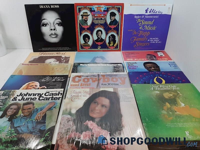 (b) 15 Popular LPs Very Good Diana Ross Loretta Lyn Nat King Cole Johnny Cash +