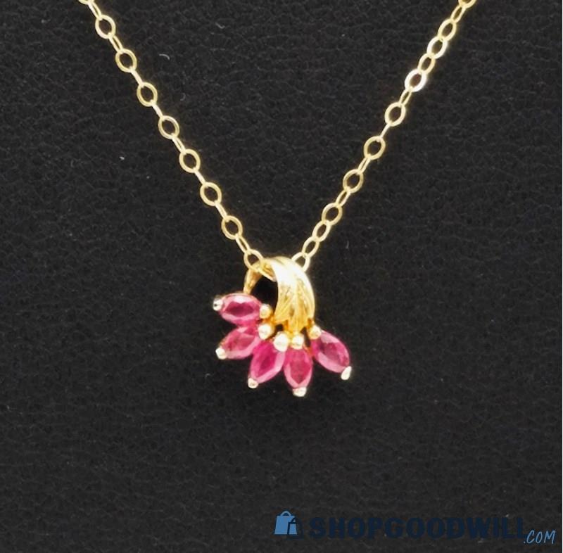 14K Yellow Gold 5-Stone Ruby Necklace 1.0 grams