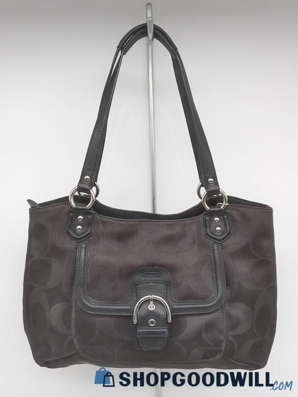 Coach Campbell Belle Signature Black Jacquard Canvas Shoulder Handbag Purse