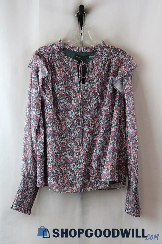 NWT Endless Rose Women's Multicolor Floral Prink Ruffle Sleeve Blouse sz L