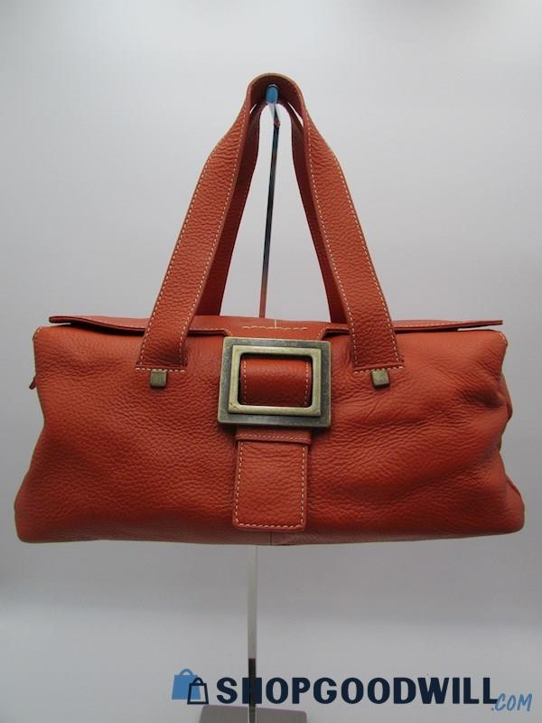 Adrienne Vittadini Terracotta Pebble Leather Buckle Flap Baguette Handbag Purse