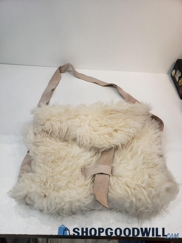 Appears To Be Unbranded Shearling Crossbody Bag Purse Cream 