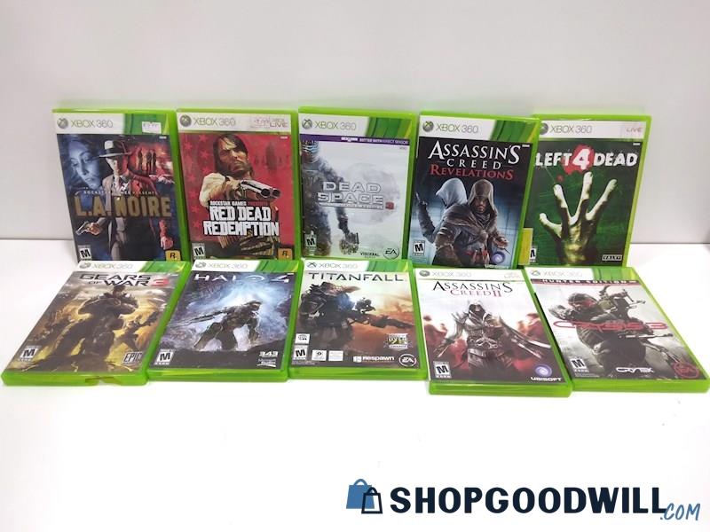 Lot of 10 XBOX 360 Video Game Bundle W/Red Dead Redemption, HALO 4+More