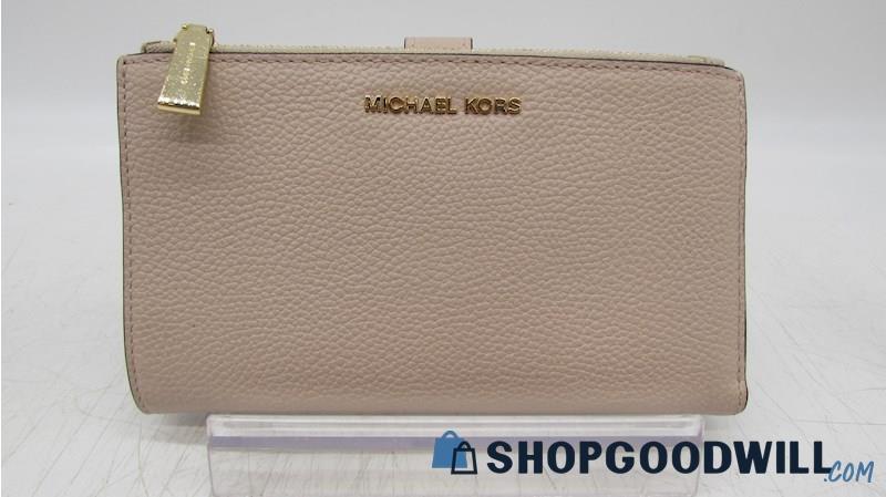 Michael Kors Double Zip Soft Pink Pebble Leather Wallet Wristlet Handbag Purse
