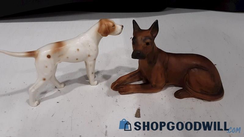Great Dan Japan 2pc ceramic white/brown dog figurine. 