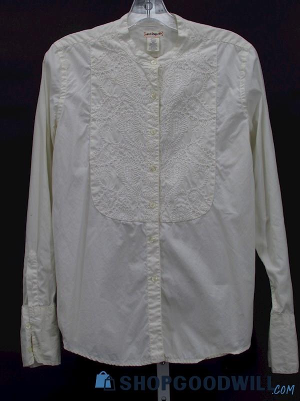 Vintage Polo Jeans Women's Ivory Embroidered Button Blouse Size S
