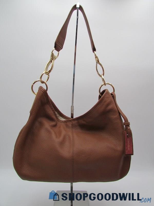 Calvin Klein Cognac Pebble Leather Hobo Handbag Purse