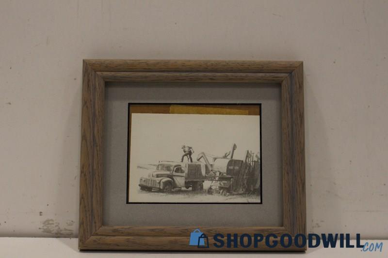 Don Greytak Framed & Matted Pencil Sketch 'Bailing Hay' #5 Unknown if Signed