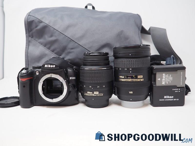 Nikon D5000 DSLR Camera w/Nikon AF-S DX 18-55mm 18-200mm Lens *Powers ON*