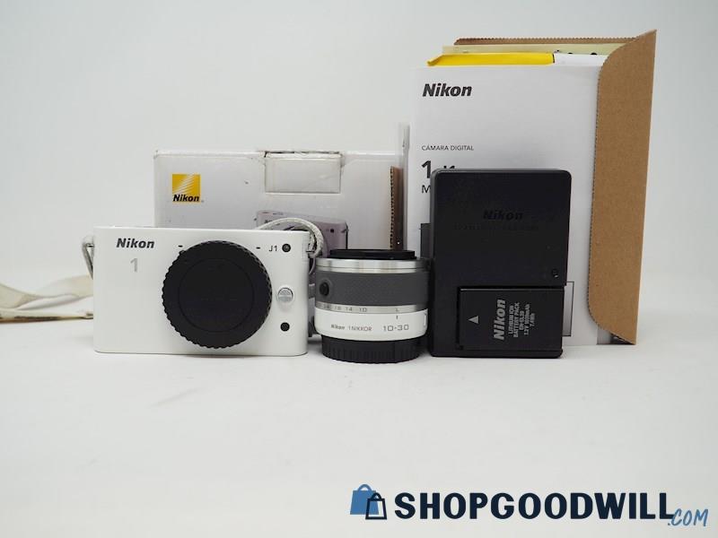 IOB Nikon 1 J1 White Mirrorless Digital Camera w/10-30mm Lens *SEE DESCRIPTION*