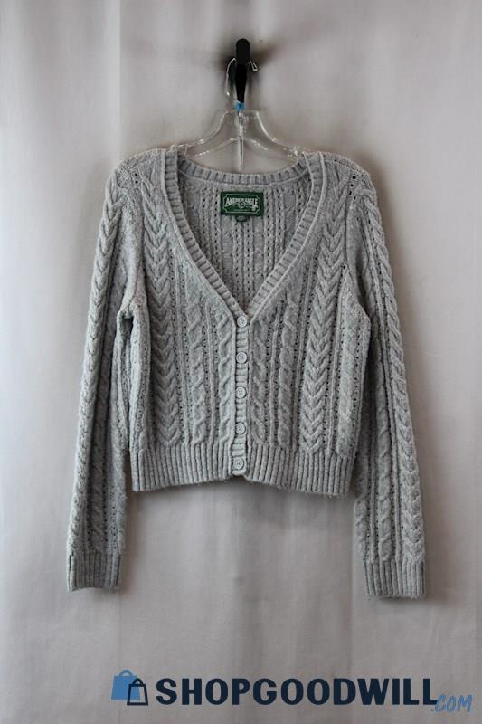+American Eagle Women's Gray Cable Knit Cardigan Sweater sz M