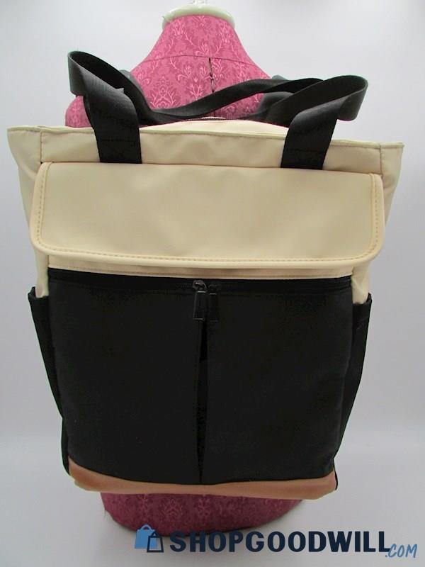 Cyureay Black Color Block Nylon Convertible Laptop Backpack Handbag Purse