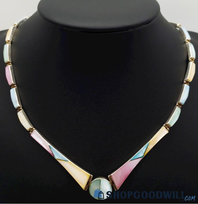 .950 Mother of Pearl Inlay Necklace 13.24grams