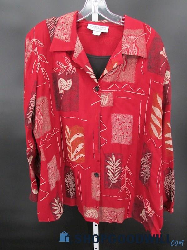 Dress Barn Women's Vintage Red & Beige Print Button Front Blouse SZ 22