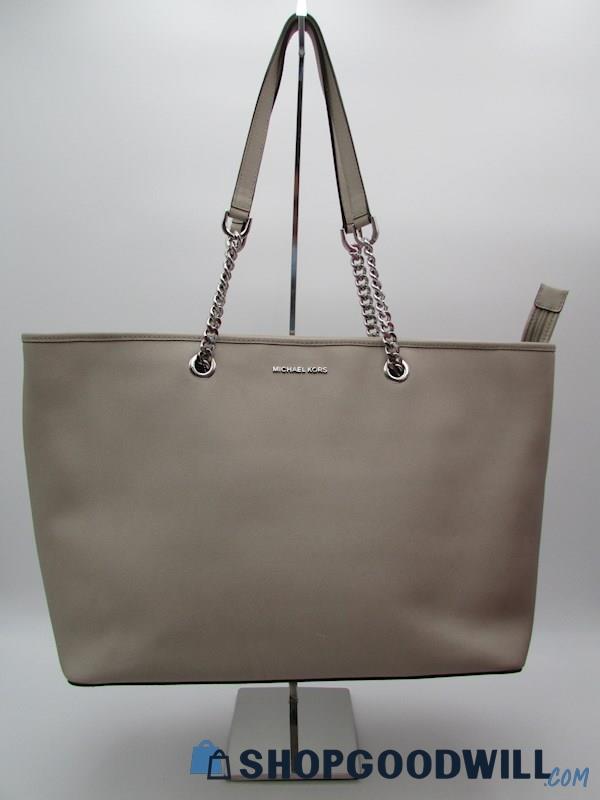 Michael Kors Mercer Ivory Saffiano Leather Chain Tote Handbag Purse