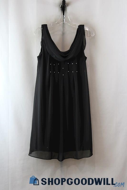 NWT SL Fashions Women's Black Bedazzled Pleated Drape Neck Dress sz 10