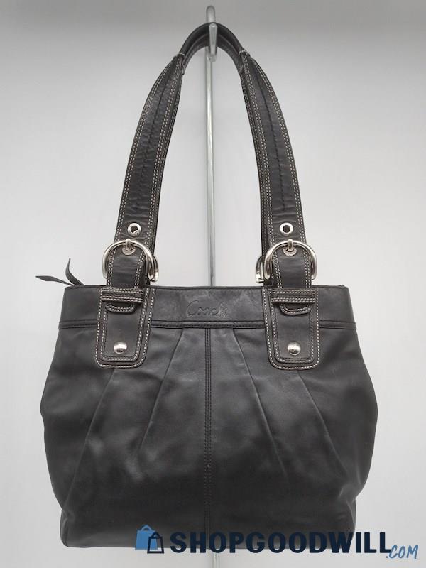 Coach Soho Black Pleated Leather Small Tote Handbag Purse