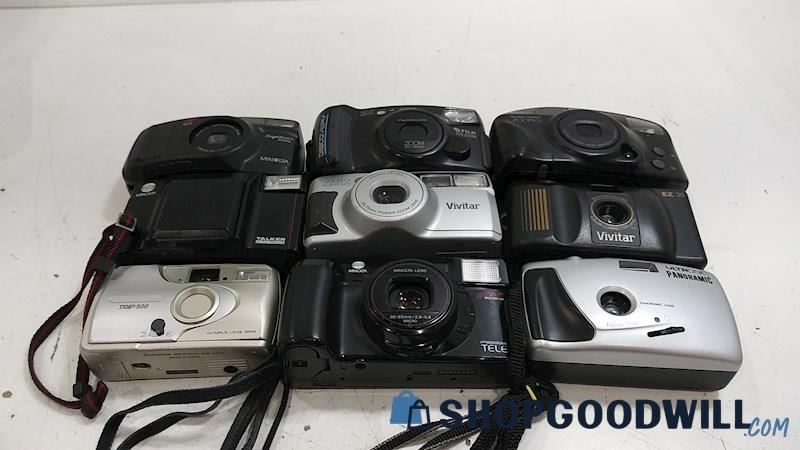 9 Olympus Trip 500 Minolta Talker Canon+ 35mm Point & Shoot Film Cameras