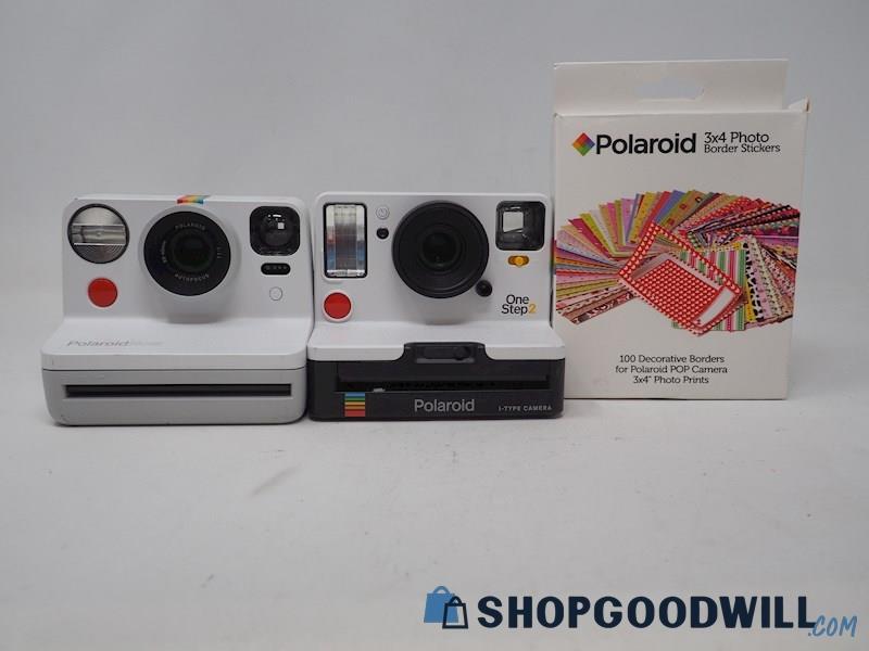 2 Polaroid Now & OneStep 2 I-Type Instant Film Cameras w/ Boarder Sticker