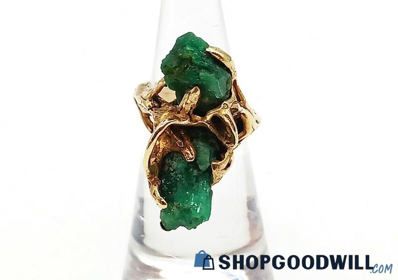 14K Rough Emerald Stone Brutalist Design Ring - Size 4 1/2   11.22 Grams 