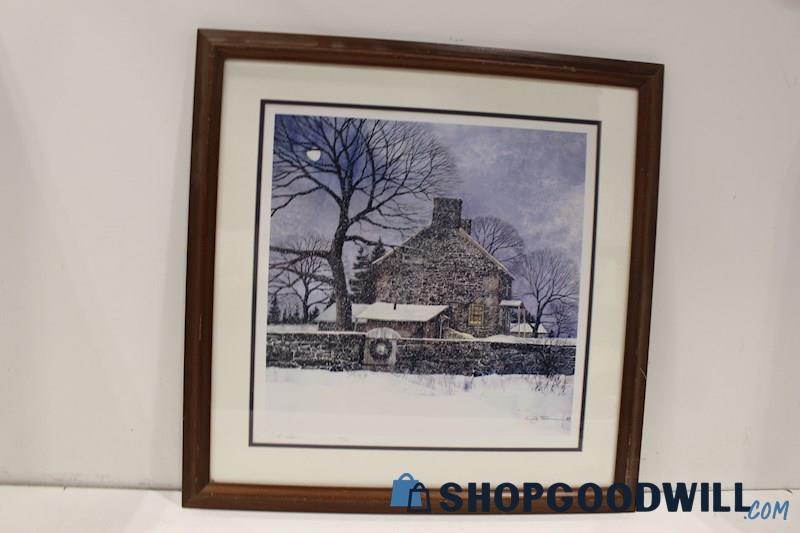 Framed Offset Lithographic Print Signed by John Stevens 'Christmas on the Mason'