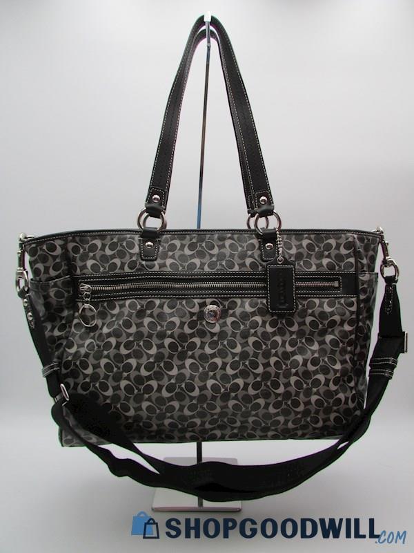Coach Chelsea Baby Black/Grey Signature Coated Canvas Diaper Bag Handbag Purse