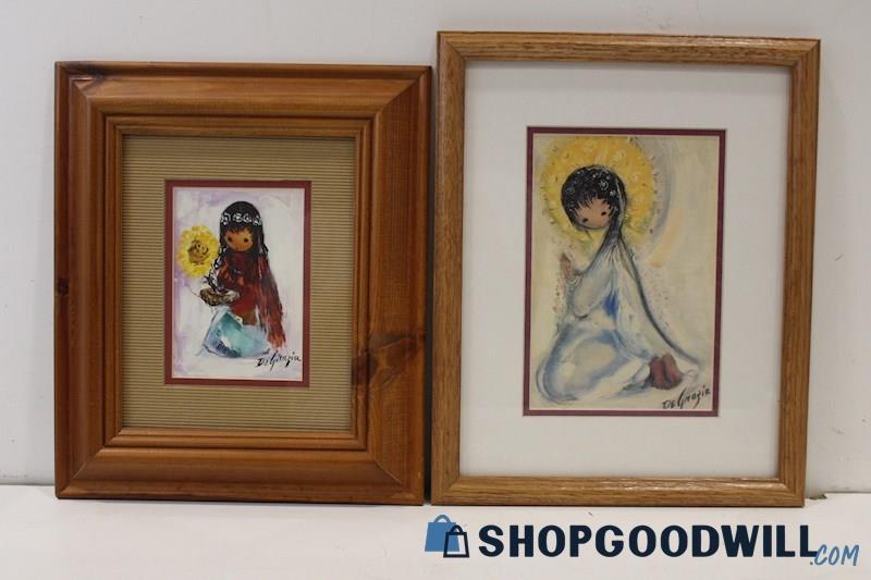 Pair Framed Art Prints Unsigned by DeGrazia 'Bedtime Prayers' & Sunflower Girl'