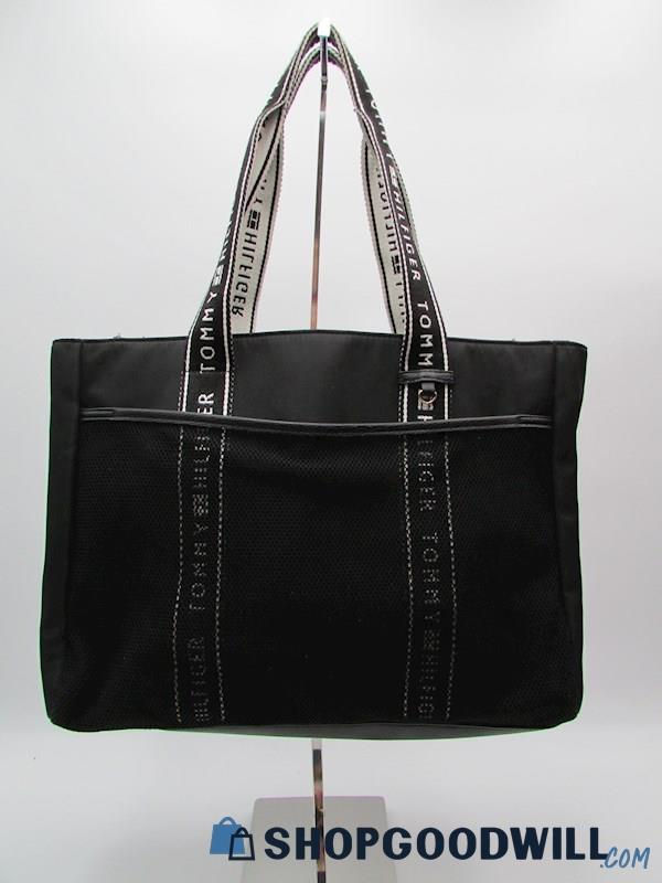 Tommy Hilfiger Black Nylon/Mesh Logo Tote Handbag Purse