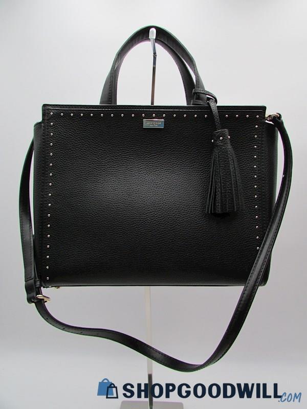 Kate Spade West St. Abby Black Studded Pebble Leather Satchel Handbag Purse
