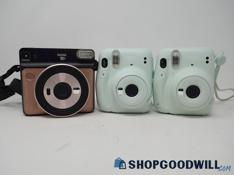 3 Fujifilm Instax Mini 11 Seafoam Green & Pink SQ6 Instant Film Cameras