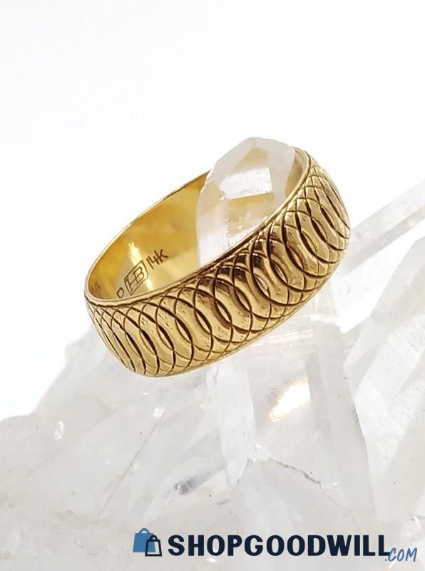 14K Yellow Gold 7.0 mm Wide Circle-Carved Band Ring Size 7  4.29 Grams 