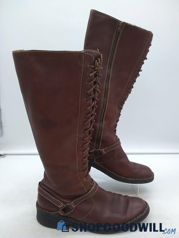 Born Women's Dark Brown Leather Side Zip Tall Riding Boots SZ 8