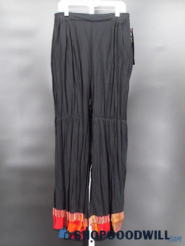 Vintage+Tags Paradiso Women's Black Red/Orange Beaded Capri Pants Size S