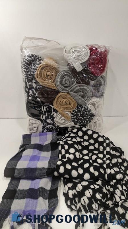 Assorted Winter Neck Scarves Polka Dot Purple Plaid Red Neutral Fleece Material 