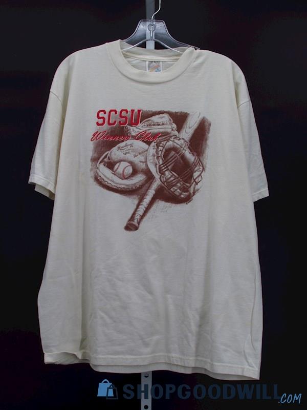 Vintage Jerzees Men's Ivory SCSU Winners Club Baseball T-Shirt Size XL