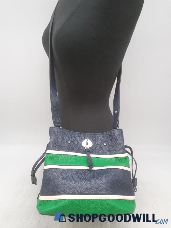 Kate Spade Marti Blue & Green Striped Pebble Leather Crossbody Handbag Purse 