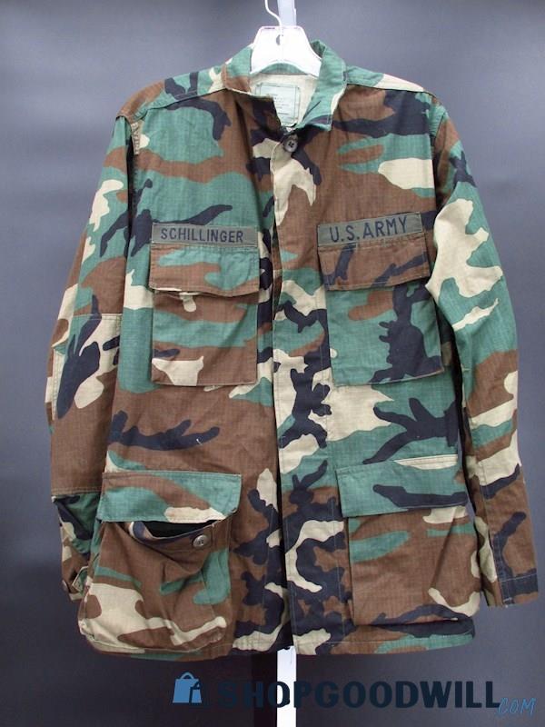Vintage US Army Men's Combat Camo Hot Weather Woodland Uniform Shirt Size S