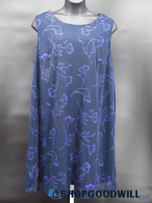 VTG Fashion Bug Women's Midnight Blue Glitter Floral Scoop Neck Dress Size 24W