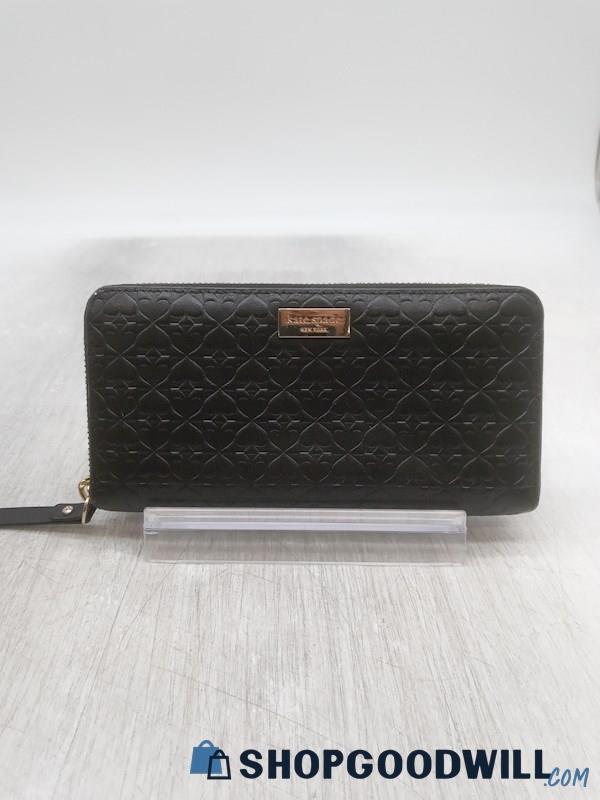 Kate Spade Black Signature Embossed Leather Accordion Wallet Handbag Purse