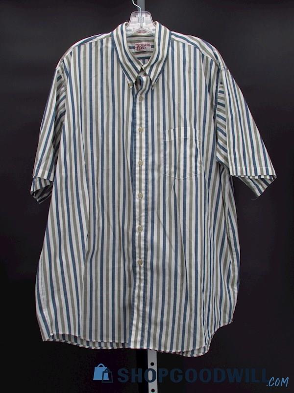 Richard's Room Men's Ivory/Blue/Green Stripe Oxford Short Sleeve Shirt Size XL