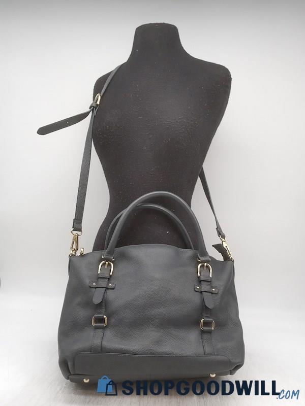 Ora Delphine Dark Grey Pebble Leather Satchel Handbag Purse